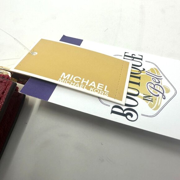 NWT Michael Kors Jet Set Travel Scarlet Leather Coinpouch Wallet Gold Accents - Picture 9 of 12